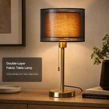 Mohheds Dubbele Lampenkap Tafellamp, Metalen Standaard Dimbaar 3 Tonig Stoffen Bureaulamp Trek /Touch /Knopschakelaar Voor Slaapkamer Hotel Binneninrichting Housewarming Cadeau