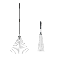 MADLAND Tuinhark 77 160 cm verstelbare gazonhark, 15 metalen tanden voor het opruimen van de tuin, geschikt voor het vegen van bladeren, het egaliseren van het gazon en het onderhoud van de tuin