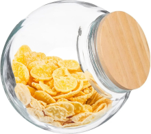 5Five schuine glazen pot met houten deksel   1,5 l, transparant