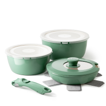Redchef 9 delig keramisch pannenset met afneembare handgreep, groen & wit, inclusief 18 cm/20 cm sauspannen en 20 cm pannen, PTFE/PFAS/PFOA vrij, vaatwasserbestendig