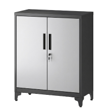 JOYFURNOS archiefkast, multifunctionele garagekast, kantoorkast met 2 deuren, afsluitbare kast, stalen opbergkast, met opbergplanken, zilver en zwart