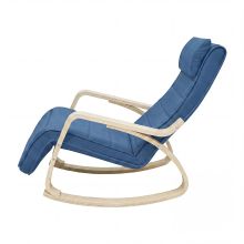 JOYFURNOS Schommelstoel met Armleuningen, Berkenhouten Schommel Loungestoel, Voetensteun met 5 Verstelbare Posities, Blauw en Natuurlijk