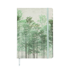 Jubiluu A5 elegant notitieboek met stofomhulde hardcover en gelinieerd binnenwerk   96 vellen (100 g offsetpapier), bladwijzer en elastische band   klassiek crèmekleurig gelijnd dagboek voor schrijven, school en kantoor, ideaal als cadeau   Misty Forest