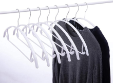 ANQI Set van 50 witte metalen kleerhangers zonder schouderbulten met antislipcoating en broekstang