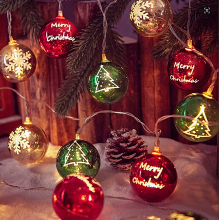 Ju7cer LED kerstverlichting, rode, groene en witte bolletjes met sneeuwvlokpatroon, geschikt voor binnen  en buitendecoratie, Moederdag, Kerstmis, bruiloftdecoratie