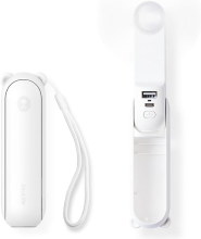 JISULIFE Mini Handventilator, 3 in 1 (Persoonlijke ventilator/2000 mAh oplaadbare powerbank/zaklamp) Zakelijk ontwerp voor buiten, wit