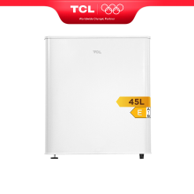 TCL RF60DWE0 minikoelkast 45 l – compacte tafelmodelkoelkast voor drankjes, snacks en dranken, verstelbare pootjes, plank van gehard glas, energieklasse E – stil voor thuis  en kantoorgebruik