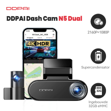 DDPAI N5 dubbele 4K dashcam voor en achter, 2160p+1080p autodashcam, GPS 5 G wifi dashcam, ingebouwde 32 GB eMMC, nachtzicht, ondersteunt 24 uurs parkeermodus, slimme app