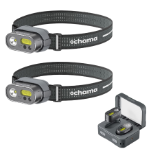 Ochama MH1 slimme multifunctionele hoofdlamp set, 2 hoofdlampen, 1 voetstuk, 1 riem, 1 Type C oplaadkabel, 1 oplaadbox inbegrepen, slimme gebarenbediening met verstelbare lichtsterkte, onmisbaar voor kamperen in de natuur