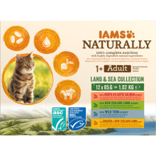 2X IAMS Naturally Kat Adult Land   Sea Collection 12 x 85 gr