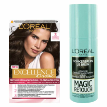 L'Oréal Excellence Crèmekleuring 3 Donkerbruin 1x & Magic Retouch Uitgroeispray Bruin 1x 75 ml Pakket