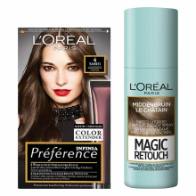 L'Oréal Preference Haarkleuring 04 Tahiti   Middenbruin + Magic Retouch Uitgroeispray Middenbruin 75 ml Pakket
