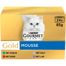 4X Gourmet Gold Kattenvoer Nat Mousse Rund   Konijn   Kalfsvlees   Lam 24 x 85 gr
