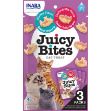 6X Inaba Juicy Bites Kattensnack Garnaal   Zeevruchten 34 gr