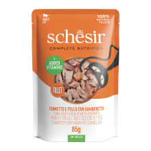 12X Schesir Kattenvoer Tonijn   Kip   Garnaal in Gelei 85 gr