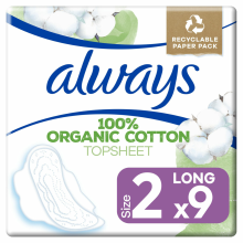 10X Always Maandverband Bio Cotton Protection Ultra Long met Vleugels 9 stuks