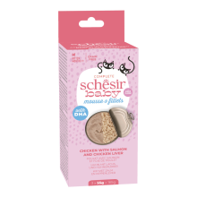 12X Schesir Baby Kitten Mousse & Filets Kip & Zalm & Kippenlever 3 x 55 gr