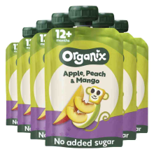 6X Organix Knijpfruit 12+m Appel, Perzik & Mango BIO 100 gr