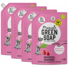 4X Marcel's Green Soap Wasmiddel Navul Patchouli & Cranberry 23 Wasbeurten 1 liter