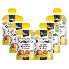 6X de Kleine Keuken Biologische Knijpmix Banaan, Pompoen & Haver 100 gr