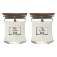 2X WoodWick Geurkaars Mini White Teak 85 gr