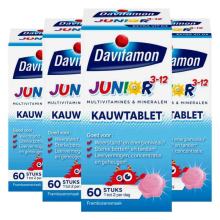4X Davitamon Junior 3+ Kauwvitamines Framboos 60 kauwtabletten