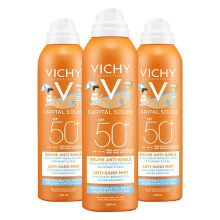 3X Vichy Capital Soleil Anti Zand Mist Spray Voor Kinderen SPF 50+ 200 ml
