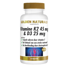 2X Golden Naturals Vitamine K2 45 mcg & D3 25mcg Vegan 60 tabletten