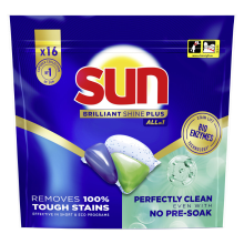 2+3 Gratis: Sun Brilliant Shine+ All in 1 Vaatwastabletten 16 stuks