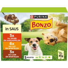 4X Bonzo Hondenvoer Nat Pouch in Saus Multipack 12 x 85 gr