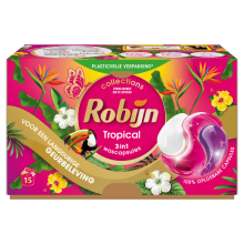 2+3 Gratis: Robijn Wascapsules 3 in 1 Tropical 15 stuks