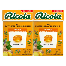 2X Ricola Gember Sinaasappelmunt Suikervrij Doosje 50 gr