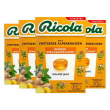 4X Ricola Gember Sinaasappelmunt Suikervrij Doosje 50 gr