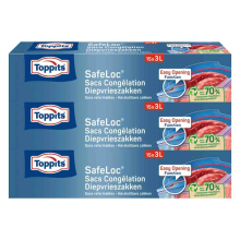 3X Toppits Safeloc Zip Diepvrieszakken 3 liter 15 stuks