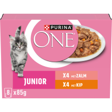 10X Purina ONE Kattenvoer Nat Junior Kip & Zalm 8 x 85 gr