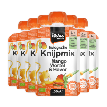 6X de Kleine Keuken Bio Knijpmix 6+m Mango Wortel Haver 100 gr