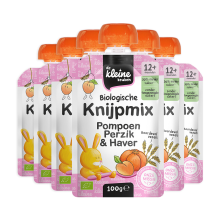 6X de Kleine Keuken Bio Knijpmix 12+m Pompoen Perzik Haver 100 gr