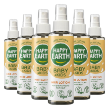 6X Happy Earth Baby & Kids 100% Natuurlijke Haarlotion Anti klit 150 ml