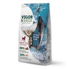 Vigor & Sage Vigor & Sage Hondenvoer Droog Adult Regular Freeze Dried Mixed Fish 1,2 kg