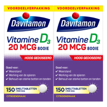 2X Davitamon Vitamine D3 20mcg Hoog Gedoseerd Voordeelverpakking 150 smelttabletten
