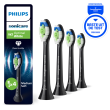 6X Philips Sonicare Opzetborstels W2 Optimal White Zwart HX6064/88 4 stuks