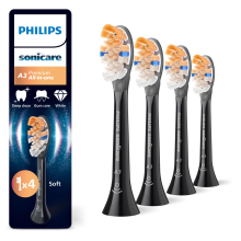 3X Philips Sonicare Opzetborstels A3 Premium All in One Zwart HX9094/88 4 stuks
