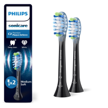 3X Philips Sonicare Opzetborstels C3 Premium Plaque Defence Zwart HX9042/88 2 stuks