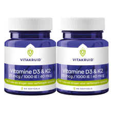 2X Vitakruid Vitamine D3 K2 90 softgels