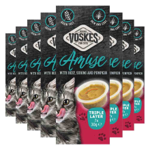 8X Voskes Kattensnack Triple Layer Rund Sumiri Pompoen 7x30 gr