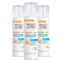 3X Garnier Ambre Solaire Super UV Over Make Up Mist SPF 50+ 75 ml