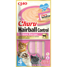 12X Ciao Kattensnack Churu Puree Hairball Control Salmon 4x14 gr