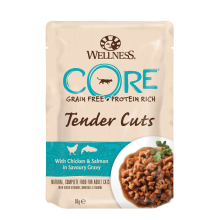 24X Wellness Core Kattenvoer nat Tender Cuts Kip & Zalm 85 gr