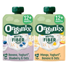 Organix Knijpfruit Dairy Duo Pack 12+m Banaan, Yoghurt & Blauwe Bessen + Mango, Yoghurt & Banaan Pakket