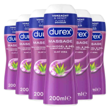 6X Durex 2 In 1 Massageolie en Glijmiddel Aloë Vera 200 ml